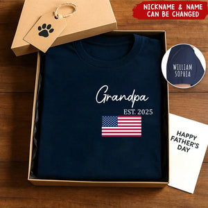 Personalized T-Shirt Papa Est Flag Father's Day Gift For Dad