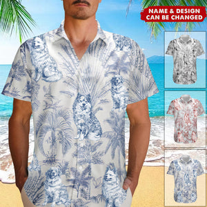Personalized Hawaiian Shirt - Dog Lovers Toile De Jouy Style Custom Dog Breeds For Summer For Dog Lovers