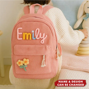 Personalized Pastel Corduroy Backpack - Anti-Lost Custom Name, The Perfect Companion For Preschool, Kindergarten Or Weekend Adventures