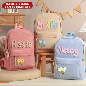 Personalized Pastel Corduroy Backpack - Anti-Lost Custom Name, The Perfect Companion For Preschool, Kindergarten Or Weekend Adventures