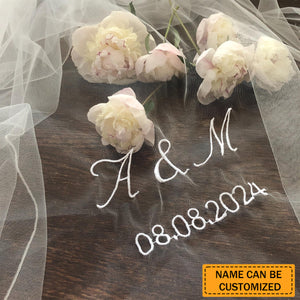 Personalised ''Bride to Be'' Embroidered Veil - Name & Initials Customized, Exclusive Unique Design Just for You