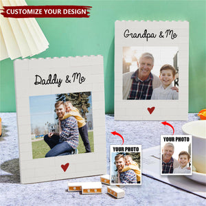 Personalized Kids & Parents Building Memory Fold Photo Brick Puzzle With Text - Office Desktop Decor Father's Day Gift For New Dads