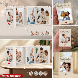 Personalized Fold-Out "Daddy & Me" Brick Style Mini Photo Album With Text- Father's Day Keepsake Birthday Gift For Parents
