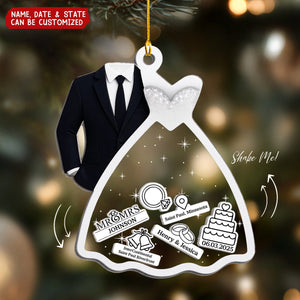 Personalized Wedding Dress & Suit Shaker Ornament With Name,Date & State | Anniversary Christmas Wedding Gifts For Couple & Newlyweds