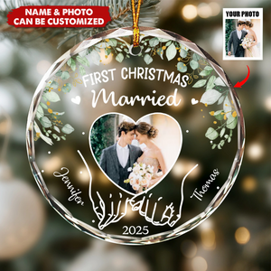 Personalized Photo First Christmas Married Ornament With Name & Photo | Exclusive Wedding & Anniversary Gift For Couples & Newlyweds