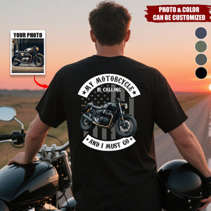 Personalized "My Motorcycle Is Calling" T-Shirt - Custom Photo & Colors Gift For Family,Biker & Motorcycle Lovers