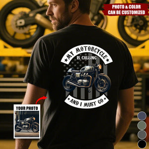 Personalized "My Motorcycle Is Calling" T-Shirt - Custom Photo & Colors Gift For Family,Biker & Motorcycle Lovers