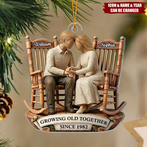 Personalized Couple Rocking Chair Acrylic Ornament With Name & Year & Love Quote - Christmas Anniversary Gift For Parents Grandparents