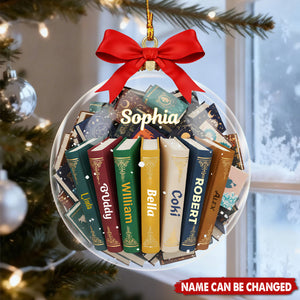 Personalized "Bookmas" Reading Ornament With Name & 7 Book Names | Unique Christmas Gift for Book Lover Librarian Kids