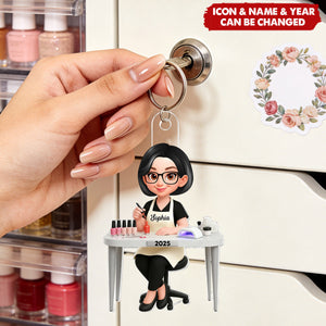 Personalized 3D Effect Nail Technician Acrylic Ornament With Name & Icons - Bag Accessory | Salon Opening Keepsake Gift For Nail Lover