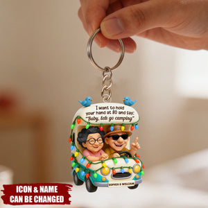 Personalized "Baby Let's Go Camping" Acrylic Keychain With Names & Icons | Unique Retirement Anniversary Gift For Old Couples & Travel Lovers