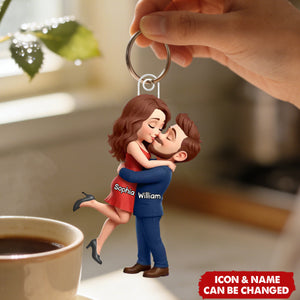 Personalized Kissing In Wedding Acrylic Keychain With Names & Icons - Valentine's Day Gift Marriage Anniversary Gift For Couples