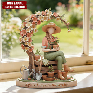 Personalized 3D Effect Gardening Girl Acrylic Plaque With Name & Icon | Unique Mother's Day Birthday Gift For Garden Lovers Mom