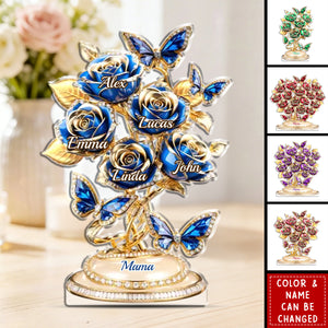 Personalized Butterfly & Roses Family Tree Acrylic Plaque With Family Names - Birthday Surprise Mother's Day Gift For Mom & Grandma