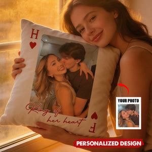 Personalized Romantic Lucky Us Poker-Style Pillow With Names & Photo | Creative Anniversary Valentine's Day Gift For Couples & Soulmates