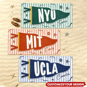 Custom School Pennant Flag Graduation Gift - Personalized Beach Towel