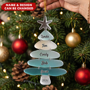 Personalized Sea Glass Christmas Acrylic Ornament With Names- Gift For Family & Beach Lovers