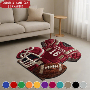 Personalized Football Non-Slip Tufted Rug With Color & Name Themed Decor For Bedroom For Sports Lover Husband Friend
