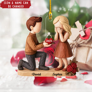 Personalized Couple Marriage Proposal Ornament With Icon Name & Year | Best Xmas Engaged Gift For Couple