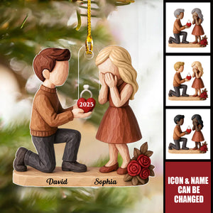Personalized Couple Marriage Proposal Ornament With Icon Name & Year | Best Xmas Engaged Gift For Couple
