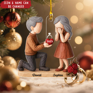 Personalized Couple Marriage Proposal Ornament With Icon Name & Year | Best Xmas Engaged Gift For Couple
