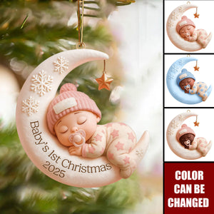 Personalized Sleeping Moon Angel Baby Ornament  - Baby's 1st Christmas Warmth For Family