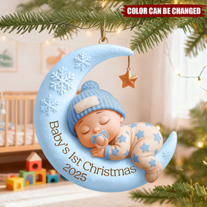 Personalized Sleeping Moon Angel Baby Ornament  - Baby's 1st Christmas Warmth For Family