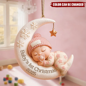Personalized Sleeping Moon Angel Baby Ornament  - Baby's 1st Christmas Warmth For Family
