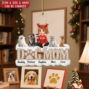Personalized Dog Mom Christmas Ornament - Custom 1-4 Dog And Mom Name & Character Design |Christmas Gift For Dog Lovers