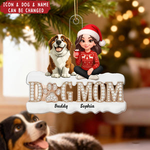 Personalized Dog Mom Christmas Ornament - Custom 1-4 Dog And Mom Name & Character Design |Christmas Gift For Dog Lovers