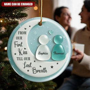 Personalized Sea Glass Couple On Moon Ceramic Acrylic Ornament With Names | Romantic Gift For Husband Wife