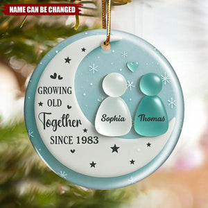 Personalized Sea Glass Couple On Moon Ceramic Acrylic Ornament With Names | Romantic Gift For Husband Wife