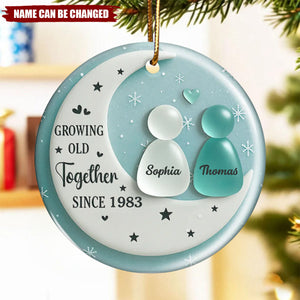 Personalized Sea Glass Couple On Moon Ceramic Acrylic Ornament With Names | Romantic Gift For Husband Wife