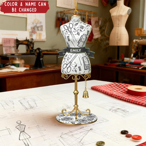 Personalized Dress Form Ornament With Name & Color | Toile De Jouy | Christmas Gift For Seamstress Fashion Designer