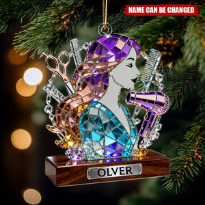 Personalized Hair Stylist Christmas Ornament With Name | Hairdresser Decoration | Xmas Gift For Women Barber Salon Owner