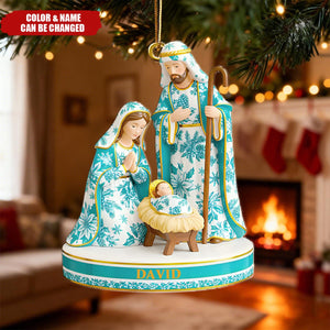 Personalized Toile De Jouy Nativity Christmas Ornament With Family Name & Color | Elegant Religious Gift For Believers Family