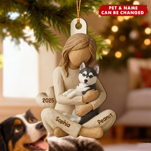 Personalized Girl & Her Dog Wooden Christmas Ornament With Pet Design & Name & Year | Xmas Or Birthday Gift For Dog Lover