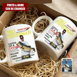 Personalized "Pro Fisherman " Mug With Photo & Name & Color & Quote | Fisherman Of The Year | Hilarious Father's Day Gift For Him Dad Friend
