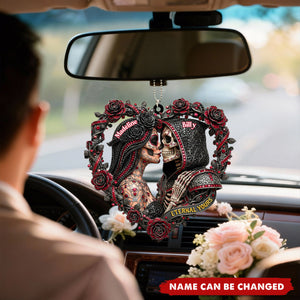 Personalized Gothic Roses Love Skull Couple Acrylic Ornament With Name - Wedding Keepsake | Valentine's Day Gift For Punk Rock Couple