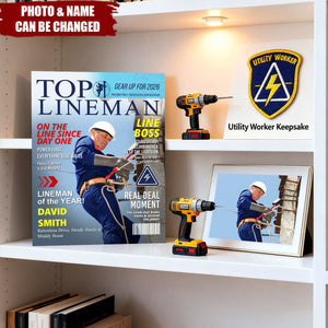 Personalized Line Boss Magazine Style Poster With Name & Photo - Keepsake Father's Day Gift For Electrical Worker And Husband