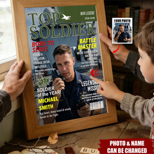 Personalized "Top Soldier" Magazine Cover Army Wall Art Poster With Photo & Name - Father’s Day Gift Military Retirement Keepsake For Soldier