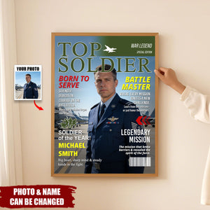 Personalized "Top Soldier" Magazine Cover Army Wall Art Poster With Photo & Name - Father’s Day Gift Military Retirement Keepsake For Soldier