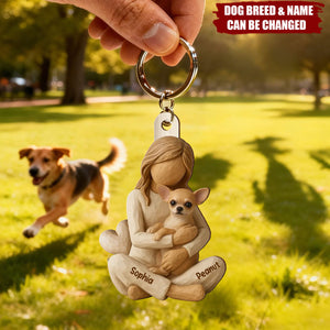 Personalized Dog Lover Wood-Carving Style Acrylic Keychain With Dog Breed & Name - Heartwarming Mother's Day Gift For Dog Mom