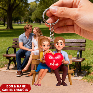 Personalized Couple With Red Heart Acrylic Keychain With Names & Icons | Romantic Anniversary Valentine's Day Gift For Couole & Soulmates