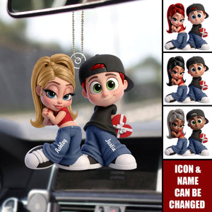 Personalized Hip-Hop Style Couple Acrylic Hanging Ornament With Names & Icons - Best Friend Valentine's Day Gift For Boyfriend Girlfriend