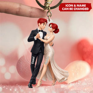 Personalized 3D Effect Elegant Dancing Couple Acrylic Keychain With Names & Icons - Anniversary Valentine's Day Gift For Lover Couple