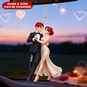 Personalized 3D Effect Elegant Dancing Couple Acrylic Ornament With Names & Icons - Romantic Valentine's Day Gift For Him & Her