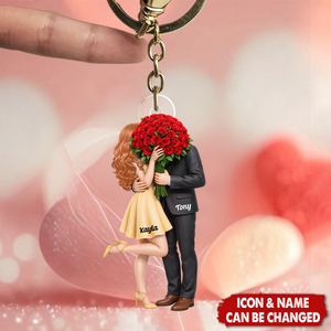 Personalized Kissing Couple Acrylic Keychain With Names & Icons - Anniversary Valentine's Day Gift For Couple & Partner