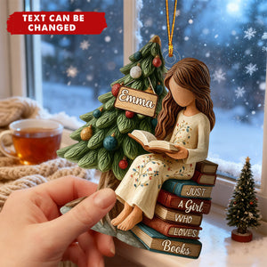 Personalized Literary Reading Girl Acrylic Ornament With Name - Christmas Tree Decor | Birthday Gift For Book Lover