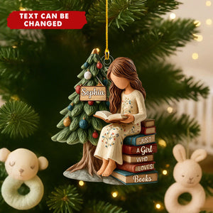 Personalized Literary Reading Girl Acrylic Ornament With Name - Christmas Tree Decor | Birthday Gift For Book Lover